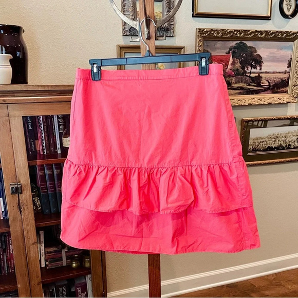 J. Crew Factory plus size knee length tiered ruffled cotton skirt SZ 16 pink - Picture 2 of 10